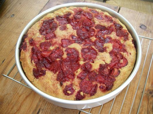 Roasted Strawberry & Honey Cornbread in Pan